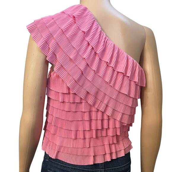 Endless Rose One Shoulder Mesh Tank Top Large Ruffle Cropped Coquette Pink - Picture 3 of 7